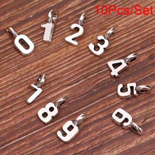 10pcss/lot Number 0~9 Charms Tone Arabic Numerals Pendants Jewelry Making DIY Handmade Craft Finding Access