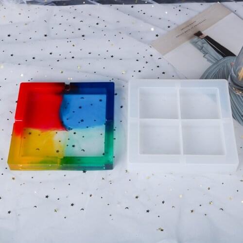 Transparent Mirror Ashtray Mold DIY Ashtray Resin Crystal Silicone Mould Hand Making Crafts Mould Square/Round Shape Container