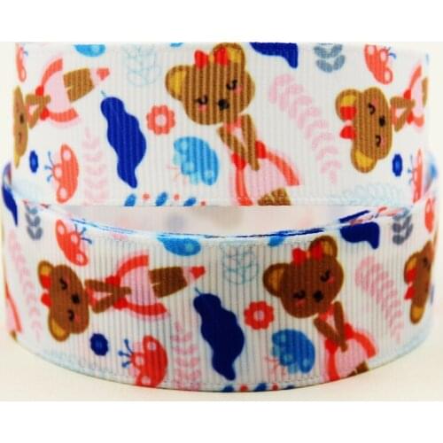 22mm 25mm 38mm 75mm Bear cartoon printed Grosgrain Ribbon party decoration 10 Yards X-04379