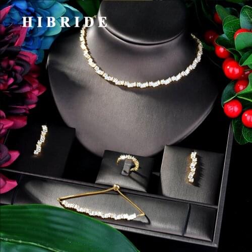HIBRIDE Luxury Flower Boom Women Wedding Bride Cubic Zirconia Necklace Earring Dubai Jewelry Set Jewellery Addiction N-23