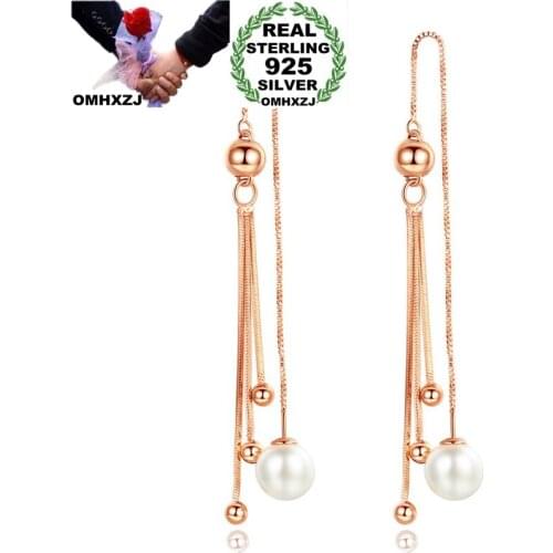 OMHXZJ Wholesale European Fashion Woman Girl Party Birthday Wedding Gift Bead Pearl S925 Sterling Silver Earring Ear Lines YS520