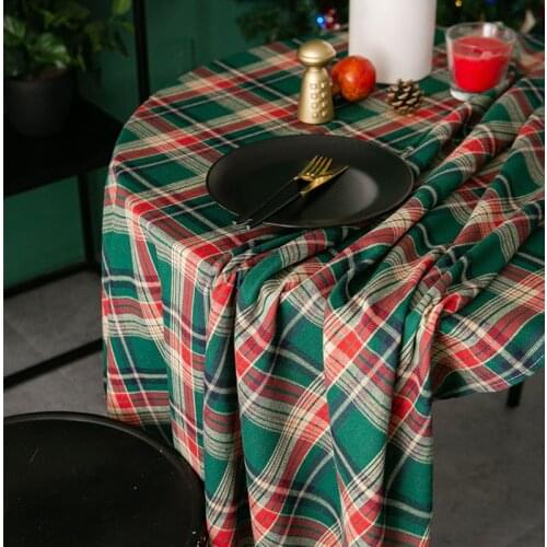 New Year Christmas Paild Tablecloth Party Decorations Coffee Table for Living Room Cotton Linen Table Cover Mat Manteles De Mesa