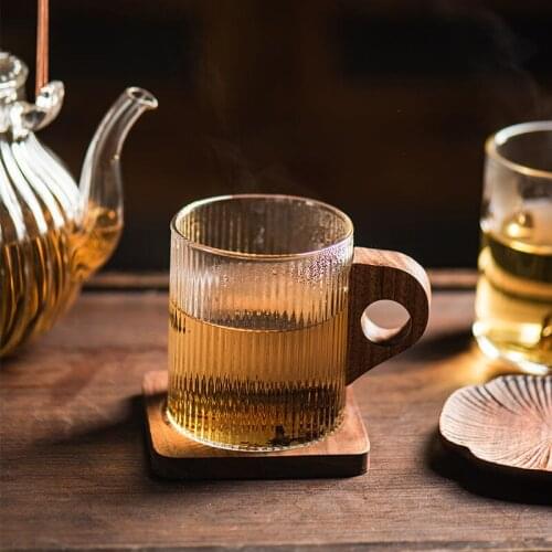Japanese style retro glass creative wooden hanging ear tea cup home anti-scalding ring espresso coffee cup juice cup