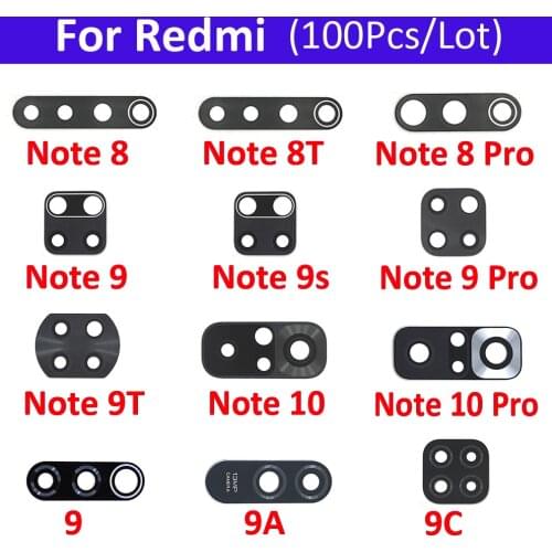 100PCS Camera Glass For Xiaomi Redmi Note 7 8 8T 9 9S 10 10s Pro max 5G 9 9A 9C Rear Back Camera glass Lens With Glue Adhesive