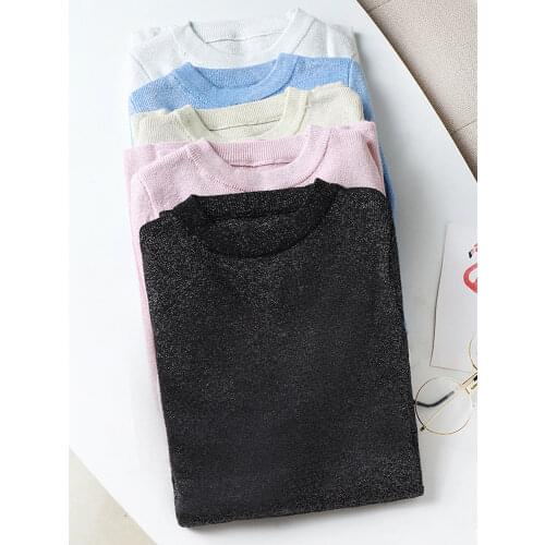 Womens Sweaters 2021 Winter Shiny Lurex Autumn Winter Slim Sweater Women Long Sleeve Pullover Women Tops Basic Sweater Pull