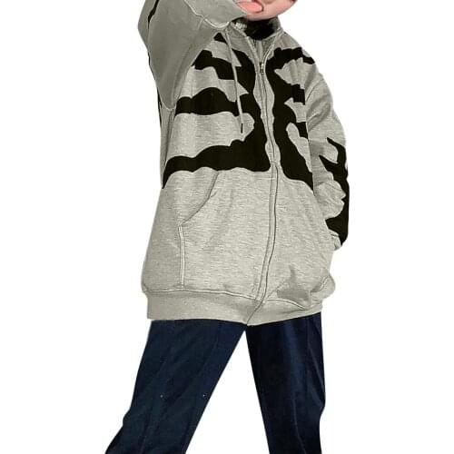 Skeleton Printing Hooded Sweatshirts Female Casual Pocket Hoodies Autumn Japanese Long Sleeve Pullover Basic Draw String Moletom