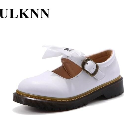ULKNN Kids' Retro Party Princess Shoes With Bows Children Casual Soft Sole Black/white/brown Leather Shoes For School Girls