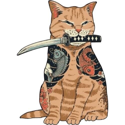 Cute Samurai Cat Waterproof Reflective Car Sticker 11cmx15cm