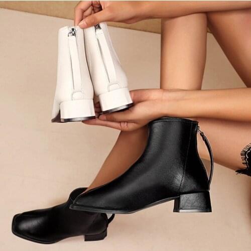 Womens Boots Plus Size Fashion Casual Short Boots Autumn Winter PU Leather Square Toe High Heel Boots Rear Zipper Ankle Shoes