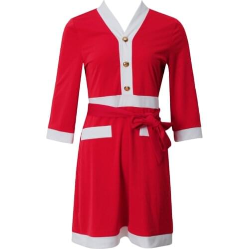 Women Solid Popular Ladies Dresses Fashion Half Sleeve Dress Fancy Christmas Theme Costume Cosplay Outfit Waistbelt 2021 New