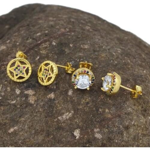 Boho Hollow Round Star Womens Earrings Jewellery Ear Accesorios CZ Stone Cute Small Stud Earrings For Women 2020 kolczyki