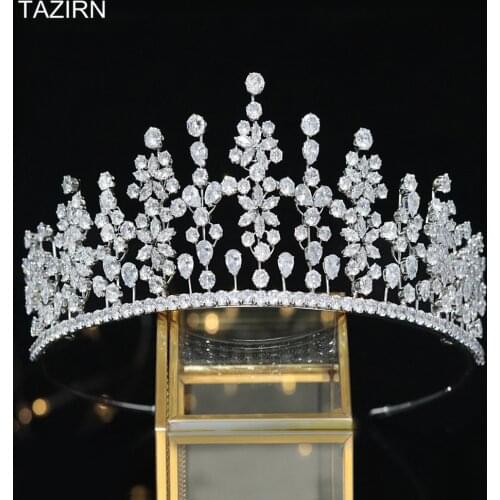 2021 Tall CZ Queen Tiaras Trendy Cubic Zirconia Crowns Bridal Wedding Headdress Hair Jewelry Birthday Party Headpiece Fine Gifts