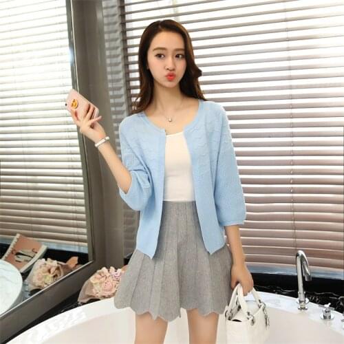 2019 seven-point sleeve small cardigan women spring new loose casual office solid color thin short wild sweater women
