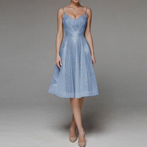 Summer Women Sleeveless Spaghetti Strap Tulle Square Neck Evening Sequins Dress Elegant Female Solid Evening Party Dress