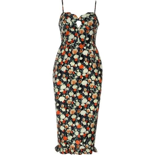 2021 New Summer Fashion Ruffles Spaghetti Strap Dress Women Sleeveless Sexy Hollow Out Celebrity Evening Party Club Dress