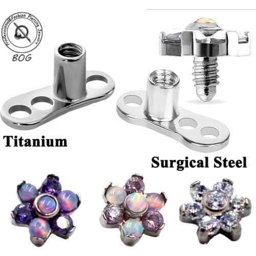 1PC Steel/G23 Titanium Piercing Micro Dermal Flower Micro Dermal Anchor Crystal Opal Top Dermal Piercings Surface Piercing 14G