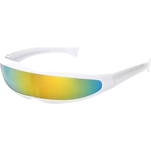 2 Pieces Yellow Blue UV Protect Alien Futuristic Glasses Narrow Cyclops