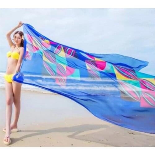2019 Fashion Print Sunscreen Beach Towel Women Chiffon Beach Bikini Cover Up Wrap Scarf Pareo Swimwear Sarong Dress