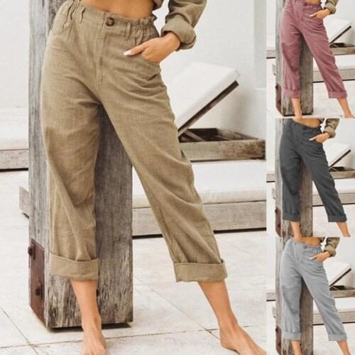 2021 Spring Summer Autumn Casual Linen Pants For Women High Waist Light Gray Khaki Red Wine Pants 2XL