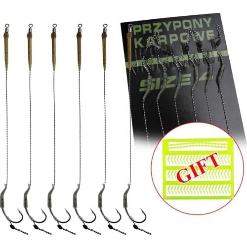 6pcs Carp Fishing Hair Rigs Curved Barb Leader Hooks With Boilie Bait Rig Stops Stainless Steel+Silicone Fishing Terminal Tackle