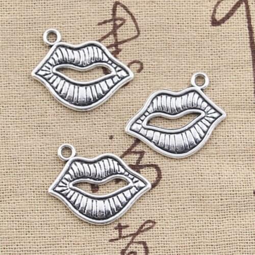 8pcs Charms Sexy Lips Kiss 24x20mm Antique Bronze Silver Color Pendants Making DIY Handmade Tibetan Finding Jewelry