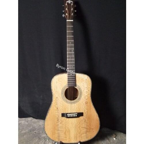 Free shipping all solid european sycamore guitar dreadnought abalone 14 frets 41 inches solid koa acoustic guitar