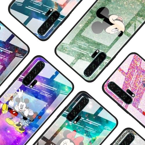 Mickey Minnie colorful for Honor 30 20 10 9X Pro Plus Lite 8X Huawei Y8P Y6P Y5P Y9 Y7 Y6 2019 Tempered Glass Phone Case