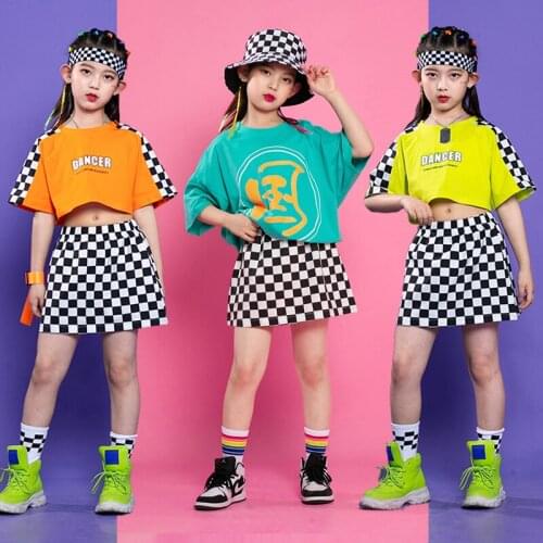 Childrens Day Ballroom Hip Hop Dance Costumes For Girls Summer Short Sleeve Tops Skirts Kids Jazz Street Dance Cotumes DQS6984