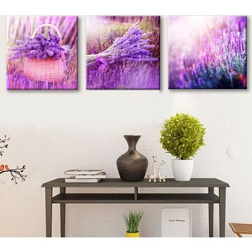 Diy 5D Diamond Painting 3Pieces Full Home Decoration Art Wall Purple Lavender Flowers Modular Pictures For Living RoomZP-3147