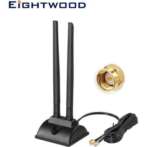 Eightwood 700-960/1710-2700MHz Magnetic Base 4G LTE Cellular Dual Antenna with SMA Male Extension Cable 2m for Huawei 4G Router