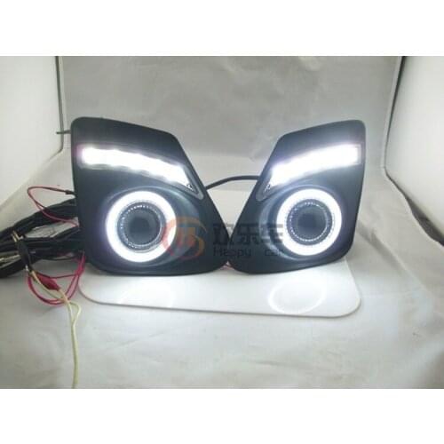 Eosuns Cob Angel Eye + Led Daytime Running Light Drl + Turn Signal + Halo Fog Lamp with Projector Lens for Toyota Corolla 11-13