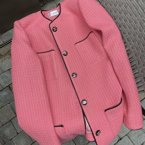 Classic Fragrance! 2021 Rose Red Light Luxury Spring and Autumn New Korean Wool Loose Womens Coat