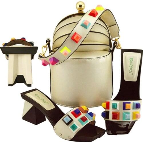 Italian Shoes with Matching Bags Set Decorated with Colorful embellishment Women Shoes and Bags To Match Set Italy Party Pumps