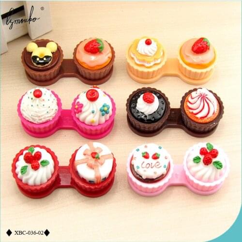 Lymouko Gift of Cartoon Cute Cream Cake Glasses Double Contact Lenses Box Contact Lens Case for Kit Holder Container