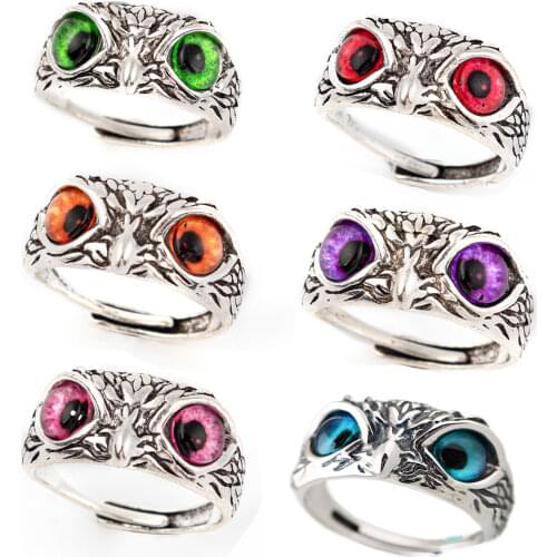 Fashion Creative Owl Ring Multicolor Cat Eyes Charm Vintage Rings For Men Women Simple Design Wedding Rings Jewelry Gifts