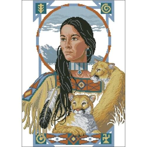 Indian woman Leopard Sewing kit Top Quality Embroidery Needlework 14CT Unprinted Cross Stitch Kits DIY Handmade Home Decor