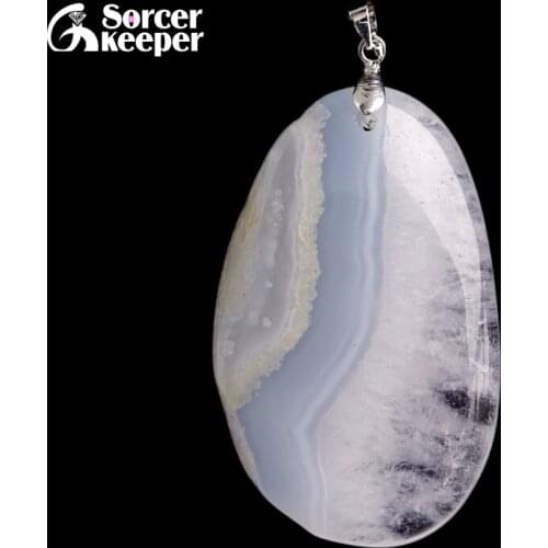 Real Natural Gem Stone Blue Chalcedony Crystal Necklace & Pendant Polished Agates Slice Beads For For Women Jewelry Making BD726