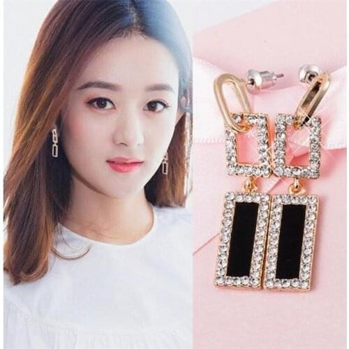 New Fashion Anti Allergy Copper/Zinc Alloy Eardrop Temperament Black Cubic Zircon Geometry Ear Drop Earrings For Female IN 2021