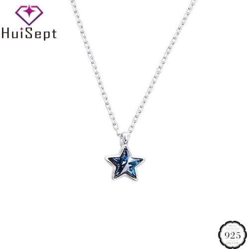 HuiSept Fashion Silver 925 Necklace Five-pointed Star Shape Sapphire Gemstone Pendant Jewelry for Women Wedding Party Wholesale