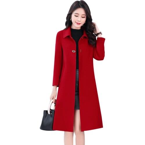 High-quality red woolen coat women mid-length new womens winter Korean plus size woolen coats autumn Windbreaker overcoat
