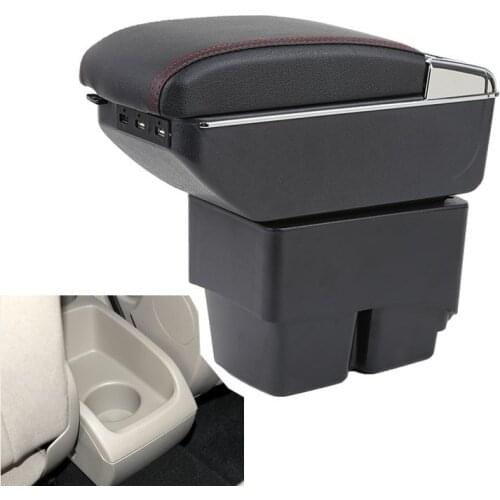 Center Console Storage Box Leather Dual Layer 2009-2020 Armrest Arm Rest For Ford Fiesta 2010 2011 2012 2013 2014 2015 2016 2017