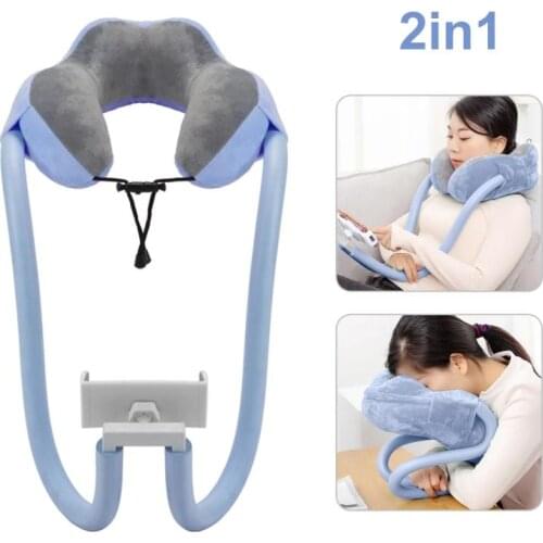 2-in-1 U-Shaped Pillow Phone Neck Holder With Gooseneck Tablet Phone Holder Memory Foam Nap Pillow Lazy Mobile Phone Holder