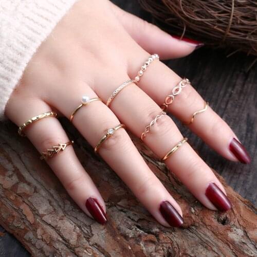 Bohemian Elephant Moon Star Flower Rose Heart Crown Rings Set Silver Color Crystal Knuckle Finger Midi Ring for Women Jewelry