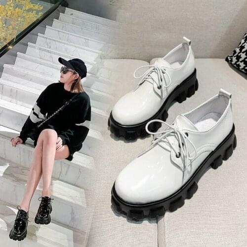 YMECHIC 2020 Fashion Leisure Spring Black Platform Woman Ladies Shoes Patent Pu Lace Up Chunky Block Women High Heels Pumps 42