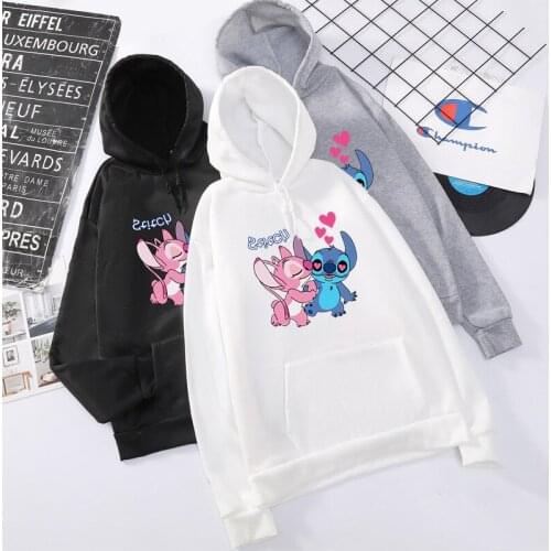 Disney cartoon Women Hoodies cute Stitch print Tops Long Sleeve Pockets Sweatshirts Korean Fashion Anime Hoody Hooded Pullovers
