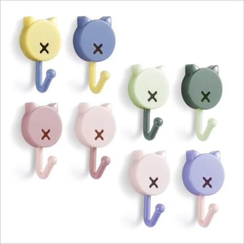 10pcs Cute Cat Wall Hooks Clothes Towel Mask Hanger Free Punch Bathroom Kitchen Small Hook Keys Organizer Holder Home Decorative