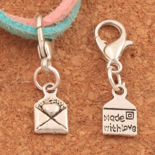 35PCS zinc alloy Heart Envelope Made With Love Lobster Claw Clasp Charm Beads 24.6x6.4mm Jewelry DIY C460