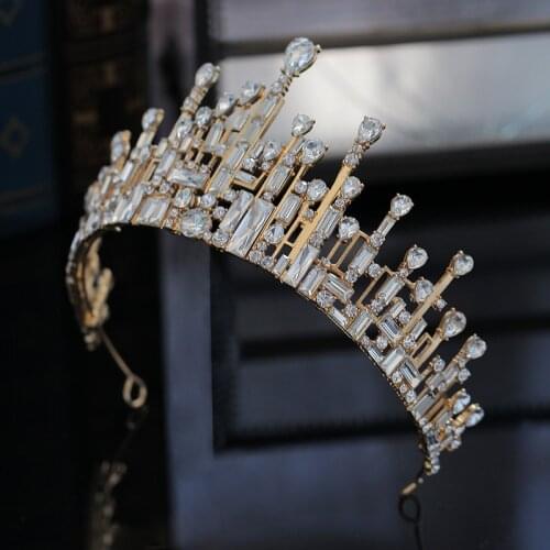 Baroque Crystal Luxury Geometric Rhinestone Bridal Tiaras Crown Diadem For Bride Headband Wedding Hair Jewelry Dress Accessories