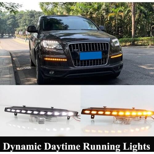White/Amber Dynamic LED Daytime Running Lights, for- Q7 2010-2015 Waterproof 12V Turn Signal Lamp Fog Lights