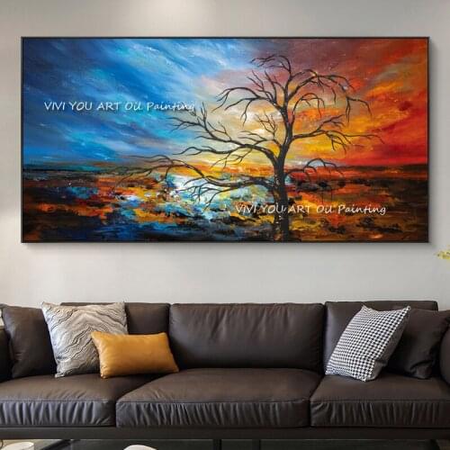 Large size colorful sky tree landscape oil painting 100% handPainted high quality unframe Home Decoration Gift Canvas Drawing